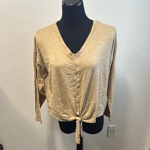 Forever 21 Tan 3/4 Sleeve Tie-Front Blouse